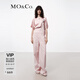 MO&Co.牛仔褲背帶褲夏臟染工裝風(fēng)格高腰可調(diào)節(jié)肩帶搭扣摩安珂 粉杏色 XS 155
