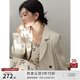自巧小個(gè)子亞麻顯瘦雙排扣西裝外套女2024早春新款氣質(zhì)設(shè)計(jì)感上衣 亞麻色 S (3碼)