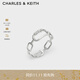 CHARLES&KEITHCK5-32120395銀河星語(yǔ)鑲鉆鏤空鏈環(huán)戒指女生日禮物 Silver銀色 M