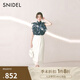SNIDEL2025春夏新品半高領蝴蝶結印花小飛袖雪紡襯衫SWFB252053 深藍 均碼 (F)