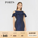 PORTS寶姿  新品女裝甜美荷葉邊收腰連衣裙SA8D096FFQ024 暗夜藍 S (4)