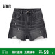 森馬（Semir）牛仔褲女寬松美式熱褲酷颯風(fēng)夏街頭毛邊短褲復古辣妹103324122010