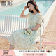 香影扎染綠色連衣裙女2025夏季新款超仙泡泡袖系帶海邊度假風(fēng)裙子 淺綠 M 160/84A/95-110斤