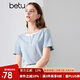 百圖betu女裝夏季新款T恤圓領(lǐng)拼接假兩件正肩顯瘦短袖女2406T08 藍(lán)色 M