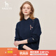 哈吉斯（HAZZYS）女裝 春秋季拼色LOGO休閑圓領(lǐng)活力衛(wèi)衣ABTSE0BCF03 藏青色NV XL (170/92A 42)