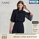 AMII開(kāi)學(xué)季換新裝2025夏季新款優(yōu)雅通勤小立領(lǐng)喇叭袖綁帶雙層雪紡衫女 夜藍 L (165)