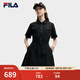 FILA 斐樂官方女子梭織連衣裙2025夏季新款時(shí)尚涼感防曬收腰裙子 正黑色-BK M 165/84A/M
