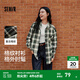 森馬（Semir）長(cháng)袖襯衫女中長(cháng)款慵懶寬松落肩休閑秋季chic復古格紋襯衣潮流 綠黑色調00449 M