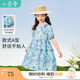 茵曼童裝女童碎花連衣裙2025夏季兒童荷葉邊長(cháng)裙中大童泡泡袖裙子 藍色O3842074 150