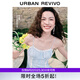 UR【鐘楚曦同款】2025夏季新款女裝波嬉風(fēng)蕾絲條連衣裙UYL750037 藍色條紋 L