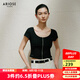 艾諾絲雅詩【商場同款】2025夏季新品短袖女針織衫U領(lǐng)顯瘦針織開衫40436002 黑色 L