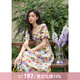謎秀法式復(fù)古度假風(fēng)油畫碎花連衣裙2025春季顯瘦泡泡袖海邊度假沙灘裙 奈良藍(lán)花連衣裙 M