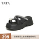 他她（TATA）休閑氣質(zhì)厚底拖鞋女外穿時(shí)尚絕美涼拖秋新款DWFT2BT4 黑/銀-拖鞋 37