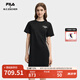 FILA 斐樂(lè)官方女裝針織連衣裙2025秋季新款時(shí)尚休閑舒適拼接T恤裙 正黑色-BK L 170/88A/L