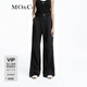 MO&Co.【涼感】休閑褲運(yùn)動(dòng)風(fēng)松緊高腰寬松直筒戶外時(shí)裝摩安珂 黑色 S 160