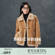 Basic House/百家好韓版翻領(lǐng)皮毛一體外套秋冬加厚毛毛上衣機(jī)車服 咖色 L
