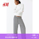 H&M女裝休閑褲2025秋季新款抽繩休閑簡約柔軟舒適闊腿褲1259462 海軍藍/條紋 S 160/72