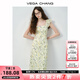 VEGA CHANG法式碎花連衣裙女2025夏新款方領荷葉邊設計收腰A字裙 花色 M