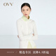 OVV2023春夏新款女裝翻領(lǐng)撞色桑蠶絲棉質(zhì)混紡長(zhǎng)袖針織開(kāi)衫外套 米白鑲拼08 L