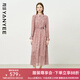 顏域碎花襯衫連衣裙女2025新款早秋長(cháng)袖收腰過(guò)膝女士氣質(zhì)雪紡長(cháng)裙 粉花 XL