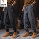 啄木鳥(niǎo)（TUCANO）美式復古大碼工裝褲男春秋季寬松束腳潮牌哈倫褲痞帥休閑工作長(cháng)褲 黑色+灰色【超值2件裝】 M 建議80-95斤