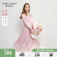 秋水伊人氣質(zhì)百搭連衣裙2025年春季新款女時尚通勤V領綁帶A字裙子 粉紅 M