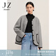 玖姿·安娜蔻日常休閑圓領(lǐng)落肩羊毛雙面尼外套短大衣女冬款 中灰 M