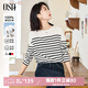 歐莎（OSA）知性通勤條紋長(zhǎng)袖T恤女2025秋新款法式寬松顯瘦內(nèi)搭打底衫上衣 黑白條 2XL