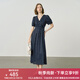 顏域波點(diǎn)v領(lǐng)連衣裙女2025夏季新款收腰顯瘦通勤過膝長款雪紡裙子 藍(lán)波點(diǎn) XL
