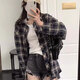 佐敘美式復古格子襯衫外套女2025秋季寬松百搭休閑港風學生感長袖襯衣 藏青色 L （115-125斤）