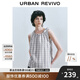 UR2025夏季新款女裝簡約格紋無袖系帶寬松罩衫襯衫UYU250077 深藍色格子 S