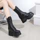 啄木鳥(niǎo)馬丁靴女cos增高鞋10厘米厚底英倫風(fēng)短靴女顯瘦機車(chē)騎士靴子女 黑色 42
