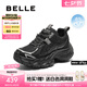 百麗（Belle）潮酷網(wǎng)面老爹鞋女2025秋新厚底增高舒適透氣休閑鞋B2801CM5 黑色 36 (230mm)
