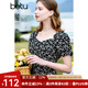 百圖betu女裝夏季新款連衣裙優(yōu)雅花卉方領荷葉邊連衣裙女2303T87 黑色 L
