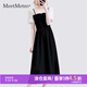 MeetMetro瑪依爾復(fù)古V領(lǐng)收腰連衣裙女2025夏裝氣質(zhì)文藝范假兩件裙 拼色【現(xiàn)貨閃電發(fā)】 S