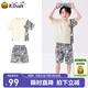 B.Duck【套裝】小黃鴨童裝男童套裝短袖新款夏季兒童運動(dòng)2件套 米色 110 cm
