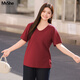 MsShe【天絲棉】大碼女裝2025秋裝胖mm巨顯瘦正肩短/長(cháng)袖T恤百搭上衣夏 V領(lǐng)【短袖】波斯紅色現貨 2XL