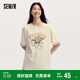 森馬短袖T恤女中長(cháng)款明線(xiàn)上衣夏寬松印花套頭衫小眾107424100018