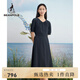 beanpole【度假連衣裙】濱波  春夏女士優(yōu)雅小V領(lǐng)短袖連衣裙 藏青色 M 165/88A