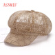 ASNMIF帽子女夏季韓版透氣八角帽蕾絲網(wǎng)帽鏤空字母貝雷帽休閑遮陽(yáng)防曬帽 CC八角卡其 56-58cm