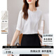 尚都比拉通勤氣質(zhì)木耳邊圓領(lǐng)T恤女夏季上衣設(shè)計(jì)感壓褶短袖雪紡衫 白色 S