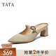 他她（TATA）法式粗跟穆勒鞋女鞋氣質(zhì)尖頭高跟拖鞋2025夏新款XGM02BH5 杏色 37