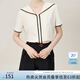 范思藍(lán)恩減齡海軍領(lǐng)襯衫女2024夏裝新款韓版顯瘦撞色V領(lǐng)襯衣上衣 淡奶油 XL