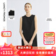 朗姿2025夏季新款無(wú)袖圓領(lǐng)連衣裙女直筒重工釘珠優(yōu)雅通勤都市裙子 黑色 S