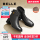 百麗（Belle）優(yōu)雅舒適時(shí)裝靴女商場(chǎng)同款真皮顯瘦短靴B9B1DDD4 黑色-絨里 37 (235mm)