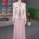 皮爾卡丹小香風(fēng)西裝兩件套連衣裙女2025早秋新款媽媽時(shí)尚流行氣質(zhì)套裝裙子 粉色 XL 115-125斤