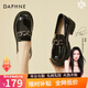 達(dá)芙妮（DAPHNE）單鞋女春款學(xué)生英倫風(fēng)樂福鞋軟底粗跟一腳蹬工作皮鞋 黑色 跟高5cm 37 (235mm)