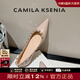 CAMILA KSENIA2025新款女夏季高級感鉚釘漆皮瓢鞋晚晚風(fēng)軟底單鞋 卡其色 37