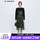 S.DEER圣迪奧女裝文藝風(fēng)網(wǎng)紗收腰印花針織連衣裙套裝S24161402 黃綠/68 L 170