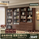 月影梳桐黑胡桃木實木書柜儲物柜家用客廳滿墻展示柜置物架帶玻璃門防塵柜 玻璃門書柜+玻璃門兩抽書柜